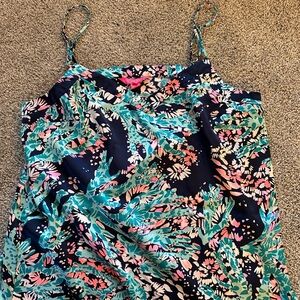 Lilly Pulitzer Navy Floral Print Tank Top - Teal, Pink, White
